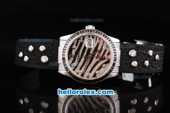 Rolex Datejust Automatic Movement ETA Case with Black Diamond Dial/Hour Marker and Black Diamond Bezel-Black Rubber Strap