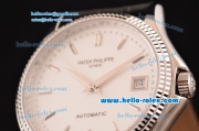 Patek Philippe Calatrava Swiss ETA 2824 Automatic Steel Case with Black Leather Strap White Dial Stick Markers