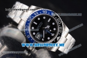 Rolex GMT-Master II Clone Rolex 3186 Automatic Stainless Steel Case/Bracelet with Black Dial and Dot Markers Black/Blue Bezel (BP)