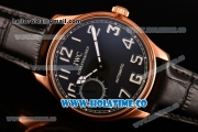 IWC Portugieser Hand-Wound Asia 6497 Manual Winding Rose Gold Case with Black Dial Black Leather Strap and White Arabic Numeral Markers