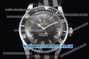 Rolex Submariner Vintage Asia 2813 Automatic Steel Case with Black Dial Grey/Black Nylon Strap and Dot Markers