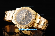 Rolex Daytona Chronograph Miyota Quartz Movement Full Gold with Diamond Bezel and Black Dial-White Markers