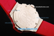 Hublot Big Bang Chronograph Miyota Quartz Movement White Dial with Red Markers and Diamond Bezel - Red Rubber Strap