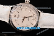 Rolex Cellini Time Asia 2813 Automatic Steel Case with White Dial White Leather Strap and Stick Markers