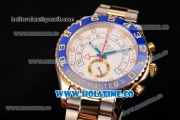 Rolex Yachtmaster II Swiss Valjoux 7750 Automatic Yellow Gold/Steel Case with White Dial Blue Bezel and Dot Markers (BP)