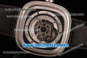 SevenFriday P1B-01 Japanese Miyota 8215 Automatic Steel Case with Skeleton Dial and Black Leather Strap