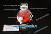 Cartier Ballon Bleu De Japanese Miyota Quartz Steel Case with Red Dial Roman Numberal Markers and Steel Bracelet