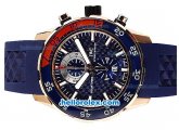 IWC Aquatimer Chronograph Quartz Movement Rose Gold Case with Blue Dial and White Stick Markers-Blue Rubber Strap