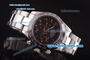 Rolex Daytona Automatic 7750 Coating Steel Case and Strap with Black Dial - Silver Arabic Numeral Markers
