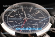 Breitling Transocean Chronograph GMT Swiss Valjoux 7750 Automatic Steel Case with Black Leather Bracelet Silver Markers and Black Dial