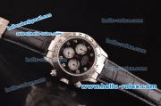Rolex Daytona Swiss Valjoux 7750-SHG Automatic Steel Case with Black Dial and Black Leather Strap