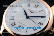 Longines Master Swiss ETA 2824 Automatic Rose Gold Case with White Dial and Black Leather Strap (AAAF)