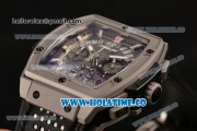 Hublot MP-06 Senna Chrono Miyota OS20 Quartz Steel Case with White Stick Markers Skeleton Dial and Leather Strap