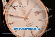 Tag Heuer Carrera Calibre 5 wiss ETA 2824 Automatic Steel Case with Brown Leather Strap and White Dial