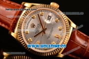 Rolex Day-Date Asia 2813/Swiss ETA 2836/Clone Rolex 3135 Automatic Yellow Gold Case with Silver Dial and Diamonds Markers (BP)