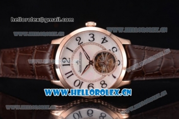 Jaeger-LECoultre Master Grande Tourbillon Swiss Tourbillon Automatic Rose Gold Case with White Dial and Brown Leather Strap (FT)