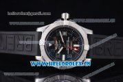 Breitling Avenger II GMT Swiss ETA 2824 Automatic Steel Case with Black Dial Arabic Number Markers and Black Rubber Strap