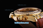 Rolex Daytona Oyster Perpetual Date Automatic Gold with Diamond Case,Gold Dial and Diamond Marking-Leather Strap