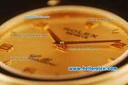 Rolex Cellini Swiss Quartz Yellow Gold Case with Yellow Gold Dial and Brown Leather Strap-Numeral Markers