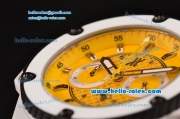 Hublot King Power Ferrari Chrono Miyota OS20 Quartz Steel Case with White Rubber Strap Yellow Dial