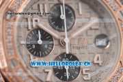 Audemars Piguet Royal Oak Offshore Seiko VK67 Quartz Rose Gold/Diamonds Case with Grey Dial Diamonds Bezel and Arabic Numeral Markers