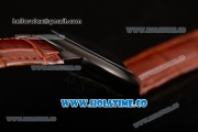 Cartier Rotonde De Miyota Quartz PVD Case with Black Dial and Brown Leather Strap