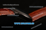 Cartier Rotonde De Miyota Quartz PVD Case with Black Dial and Brown Leather Strap
