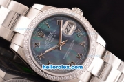 Rolex Datejust Asia 2813 Automatic Steel Case with Diamond Bezel and MOP Dial - Roman Numeral Markers