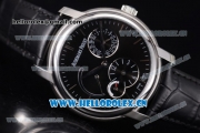 Audemars Piguet Jules Audemars Dual Time Asia ST25 Automatic Steel Case Black Dial Stick Markers and Black Leather Strap