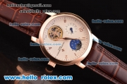 Vacheron Constantin Patrimony ST22 with Dual Time Zone Rose Gold Case with White Dial and Brown Leather Strap