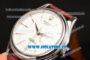 Rolex Cellini Date Asia Automatic Steel Case with Brown Leather Strap White Dial and Silver Stick Markers (New)