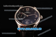 IWC Portugieser Hand-Wound Asia 6497 Manual Winding Steel Case with Black Dial Black Leather Strap and Silver Arabic Numeral Markers