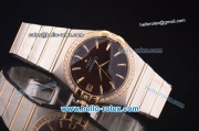 Omega Constellation Co-Axial Swiss ETA 2824 Automatic Steel Case with Yellow Gold/Diamond Bezel and Brown Dial