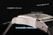 Cartier Santos 100 Swiss ETA 2824 Automatic Steel Case with Black Leather Strap Diamond Bezel and White Dial - 1:1 Original