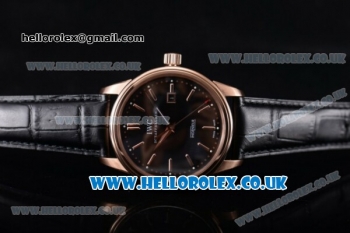 IWC Ingenieur Miyota 8205 Automatic Rose Gold Case with Black Dial Stick Markers and Black Leather Strap (YF)