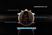 IWC Portuguese Chronograph Swiss Valjoux 7750 Automatic Movement Rose Gold Case with Black Dial and Black Leather Strap IWC Portuguese Chronograph Swiss Valjoux 7750 Automatic Movement Rose Gold Case with Black Dial and Black Leather Strap