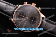 IWC Portugieser Chrono Swiss Valjoux 7750 Automatic Rose Gold Case with Grey Dial Black Leather Strap and Arabic Numeral Markers - 1:1 Original