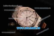 Audemars Piguet Royal Oak 41MM Clone AP Calibre 3120 Automatic Steel Case with White Dial and Stick Markers - Black Leather Strap (EF)