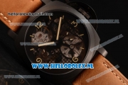 Panerai PAM00528 Lo Scienziato Luminor 1950 Tourbillon GMT Asia Automatic PVD Case with Skeleton Dial and Brown Leather Strap