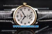 Longines Master Power Reserve Swiss ETA 2824 Automatic Yellow Gold Case with White Dial and Arabic Numeral Markers Black Leather Strap
