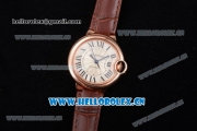 Cartier Ballon Bleu Medium Asia Automatic Rose Gold Case with Beige Dial Brown Leather Strap and Roman Numeral Markers (YF)