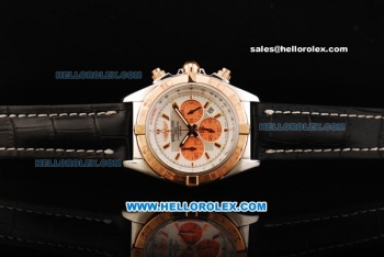 Breitling Chronomat B01 Chronograph Miyota Quartz Movement Steel Case with Rose Gold Bezel and Black Leather Strap