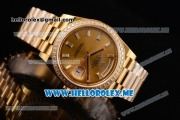 Rolex Day-Date Swiss ETA 2836 Automatic Yellow Gold Case/Bracelet with Yellow Gold Dial and Diamonds Bezel Stick Markers (BP)