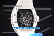 Richard Mille RM 055 Bubba Watson Asia Manual Winding Ceramic/Steel Case with Skeleton Dial and White Rubber Strap Black Inner Bezel - 1:1 Original