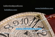 Franck Muller Cintree Curvex Ronda 762 Quartz Steel/Diamond Case with Diamond Dial and Brown Leather Strap