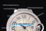 Cartier Ballon Bleu Medium Asia Automatic Steel Case with Silver Dial Grey Leather Strap and Diamonds Bezel (YF)