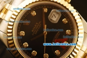 Rolex Datejust II Swiss ETA 2836 Automatic Full Steel with Yellow Gold Bezel and Black Dial-Diamond Markers