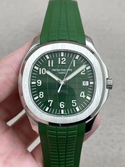 Patek Philippe Aquanaut Jumbo Miyota 9015 Automatic Steel Case with Blue Dial Stick Markers and Green Rubber Strap - 1:1 Original (BP) - Click Image to Close