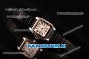 Cartier Santos 100 Large Asia Automatic Steel Case with Black Leather Strap Black Roman Numeral Markers and White Dial