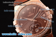Omega Constellation Swiss ETA Quartz Rose Gold Case with Diamond Bezel and Brown Rubber Strap